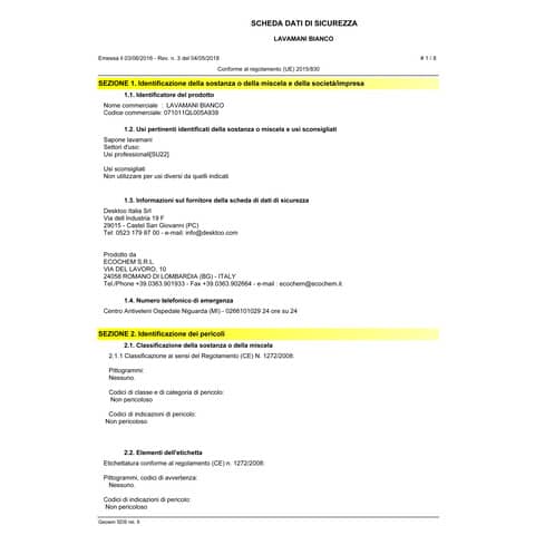 Detergente lavamani bianco Ecochem 5 lt  071011QL005A939